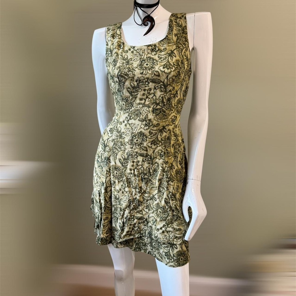 Vintage Y2K CDC Olive Green Floral Corset Back Dress